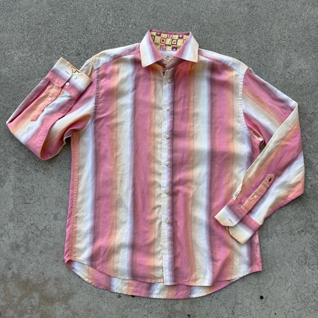 Robert Graham Multicolored Striped Button Down Flip Cuff Geometric Pattern Xl